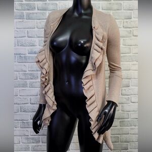 Tory Burch Tan Ruffle Cardigan 100% Merino Wool